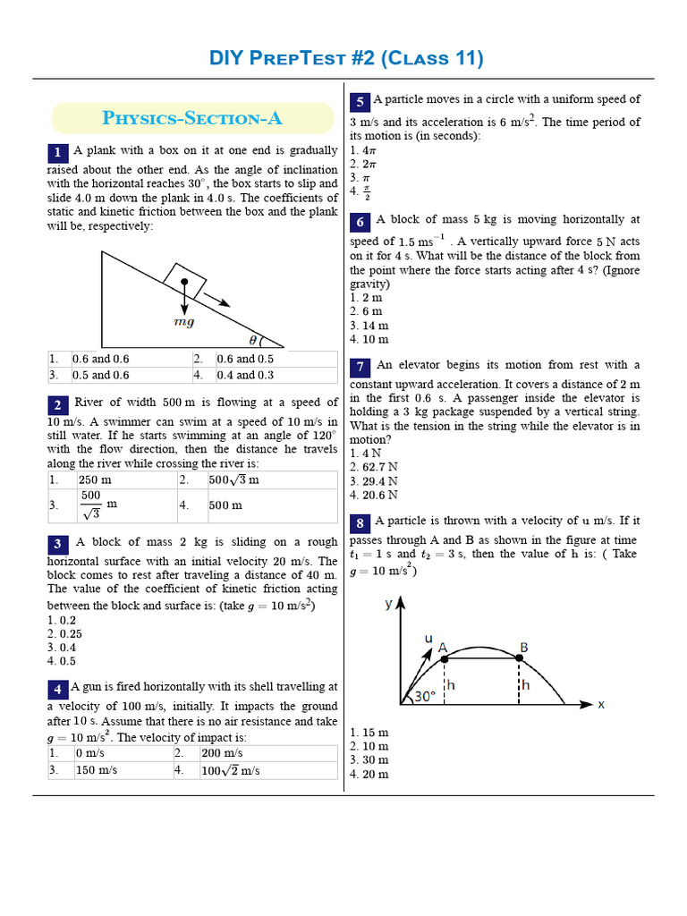 DIY PrepTest #2 (Class 11) - SOL | PDF | Force | Friction
