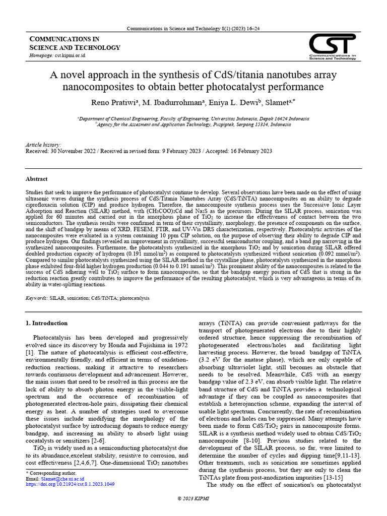 A Novel Approach in The Synthesis of CDS | PDF | Materials Science ...