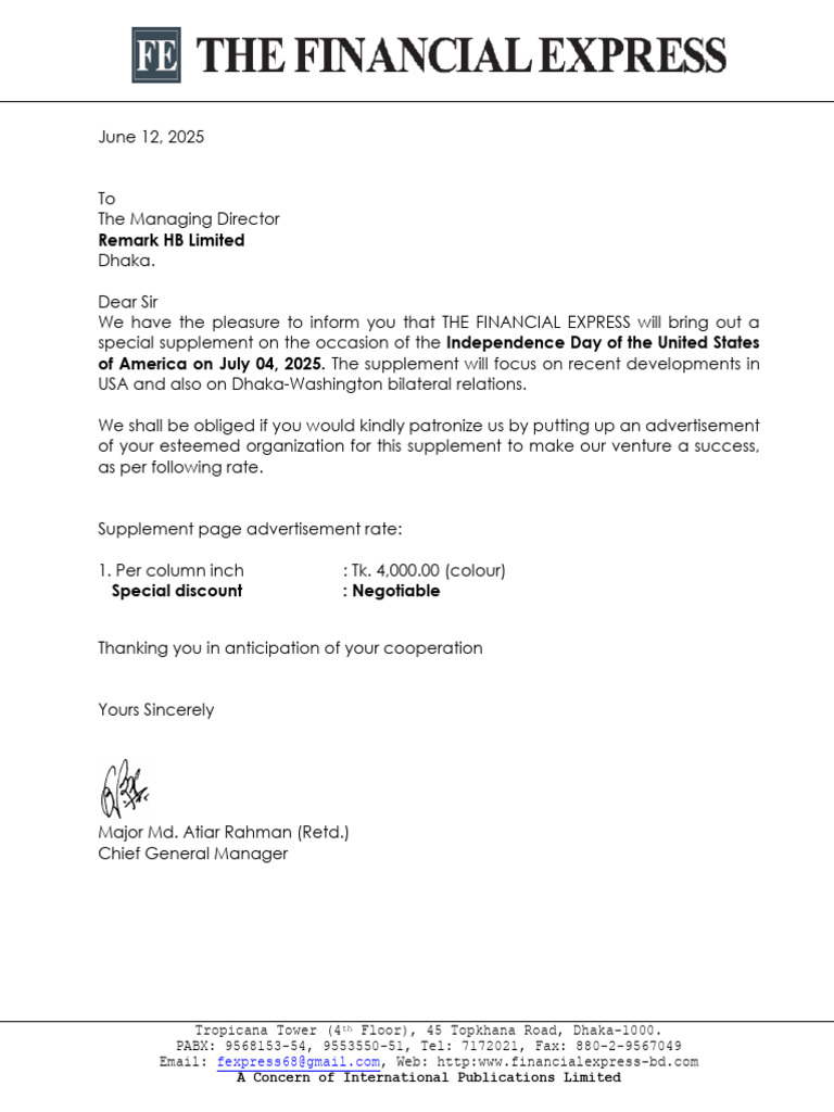 FE Letter For American Day | PDF