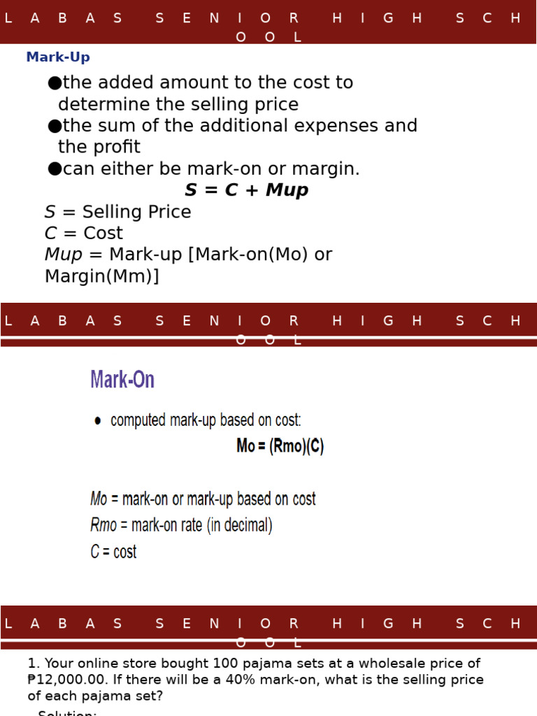 1b-Mark Up Mark On Mark Down On Bussines Math | PDF | Prices | Business ...