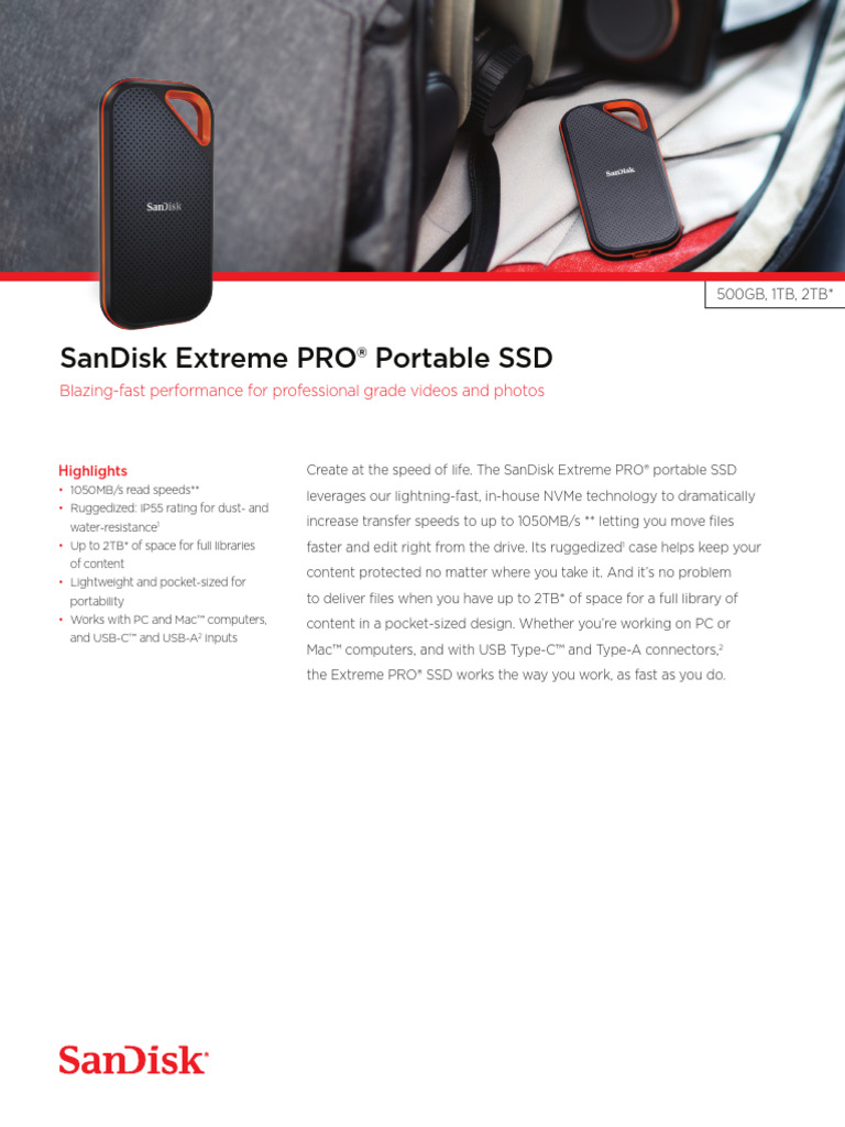 SanDisk Extreme PRO SSD Datasheet | PDF | Solid State Drive | Usb