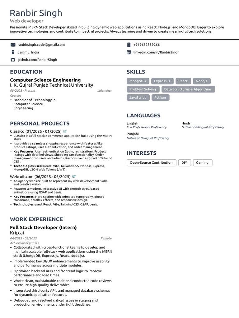 MERN Stack Developer Portfolio Overview | PDF | Web Development ...
