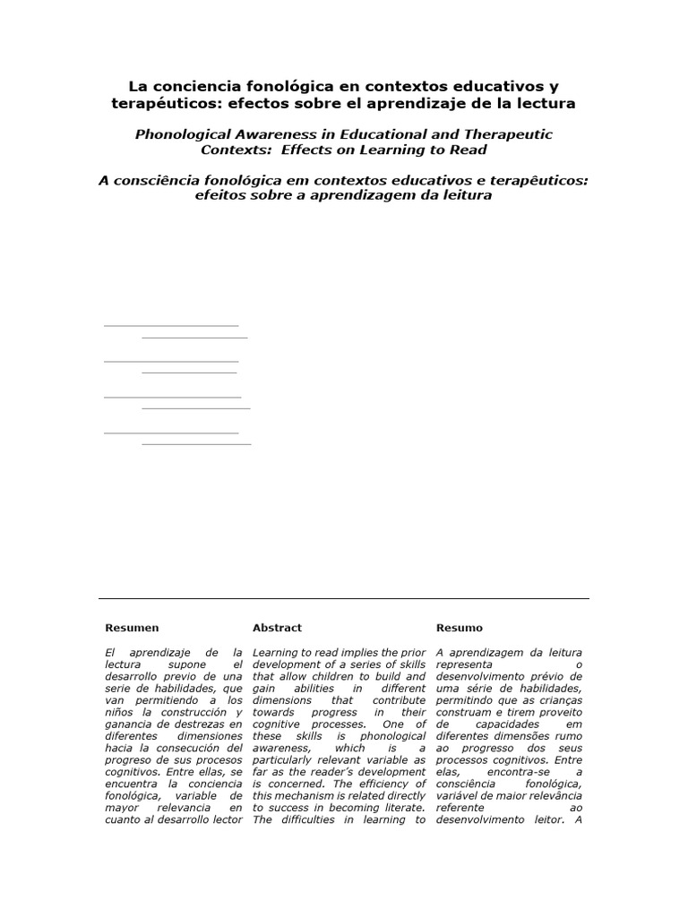 Efectos de la conciencia fonológica en lectura | PDF | Dislexia | Memoria