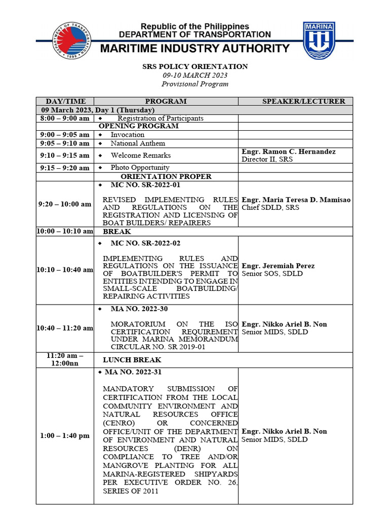 Program of SRS Policy Orientation March 2023 | PDF | Economy And The ...