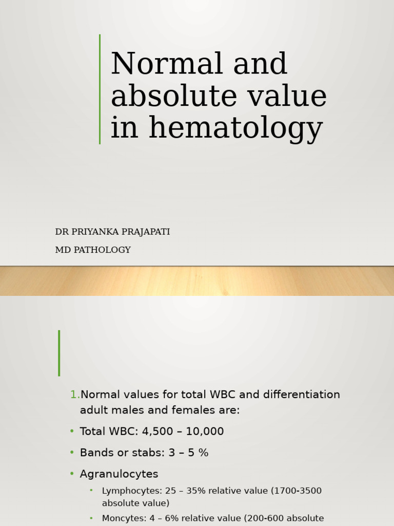 Hematology Normal and Absolute Values | PDF | White Blood Cell ...
