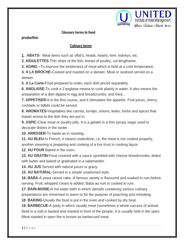 Culinary Terms for Food Production | PDF | Soup | French Cuisine