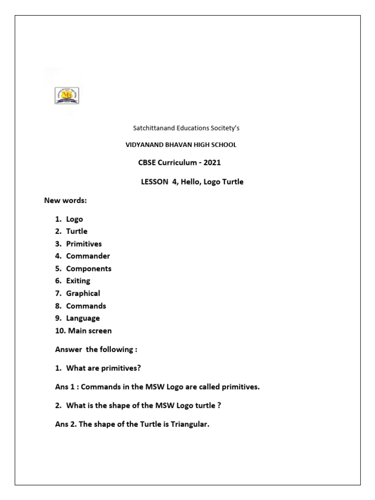 LESSON 4 Hello, Logo Turtle Std 3 PDF