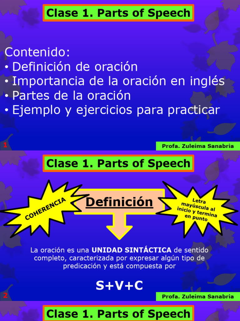 Clase1 PARTS OF SPEECH | PDF | Oración (Lingüística) | Verbo