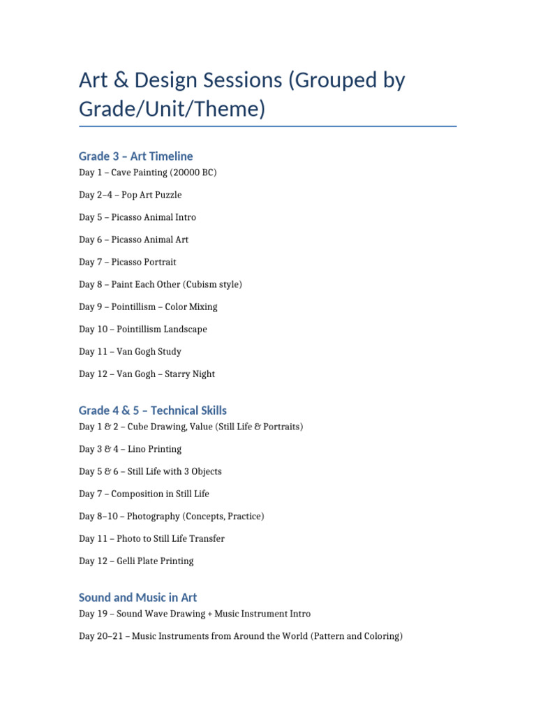 Art and Design Sessions Structured | PDF