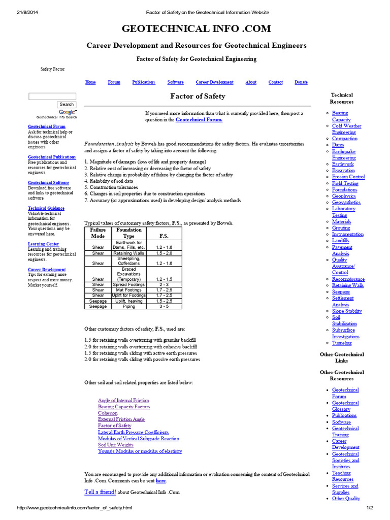 Factor of Safety | PDF | Geotechnical Engineering | Soil Mechanics
