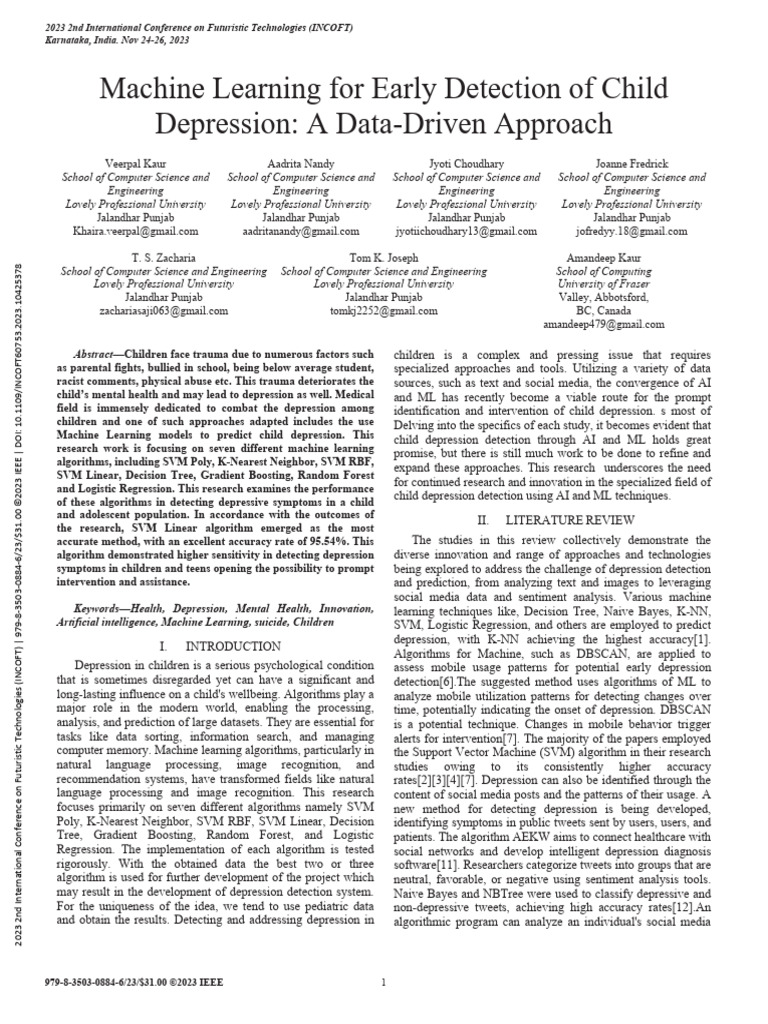 Machine Learning for Child Depression Detection | PDF | Support Vector ...