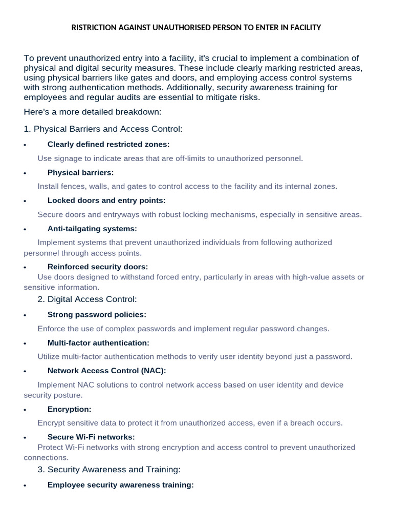 Restriction Against Unauthorised Person To Enter in Facility | PDF ...