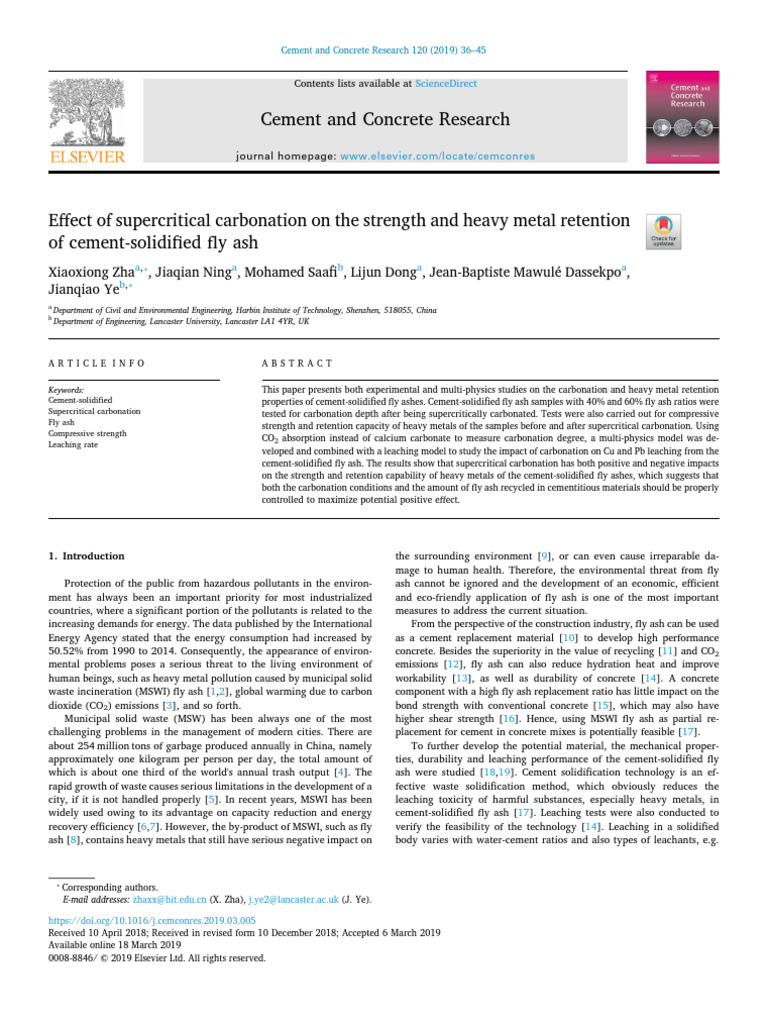 Effect of Supercritical Carbonation On The Strength and Heavy Metal ...