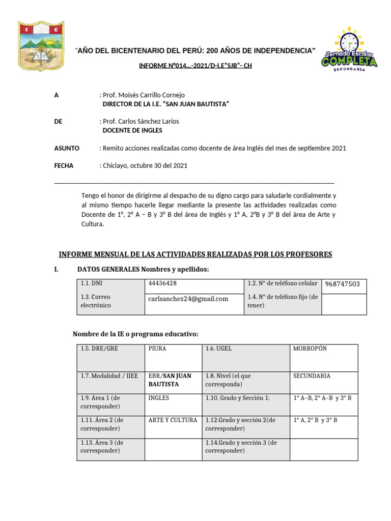 Informe de Actividades Docentes 2021 | PDF | Aprendizaje