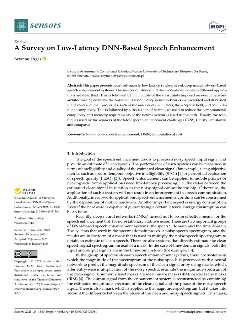 Low-Latency DNN Speech Enhancement Survey | PDF | Deep Learning ...