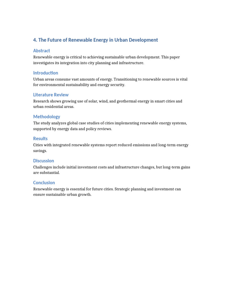 The Future of Renewable Energy in Urban Development Research Paper | PDF