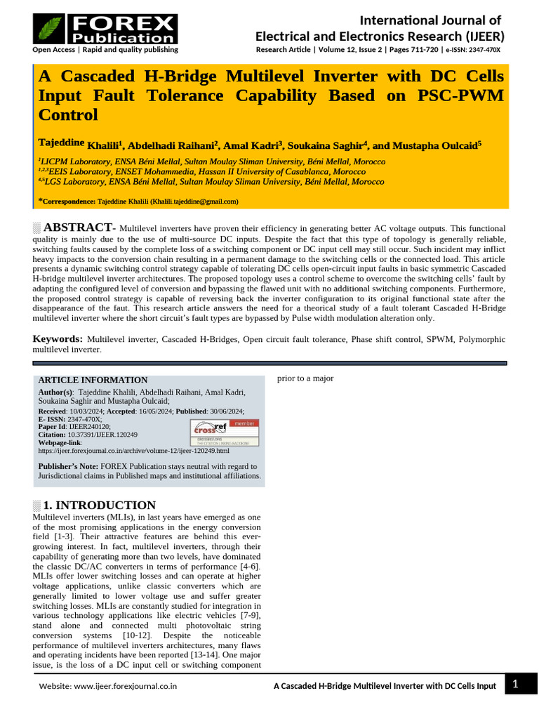 A Cascaded H-Bridge Multilevel Inverter With DC Cells | PDF | Power ...