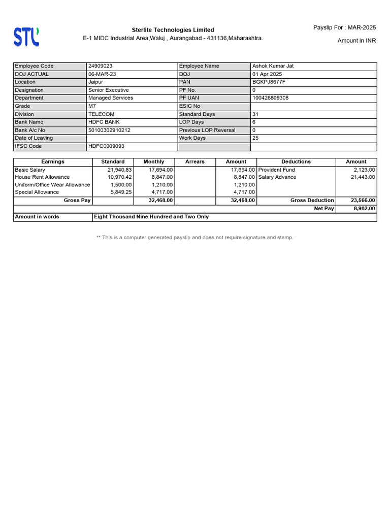 Mar-25 Payslip 250509 155352 | PDF
