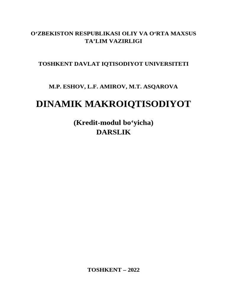 NamDU ARM 13435 Dinamik Makroiqtisodiyot | PDF