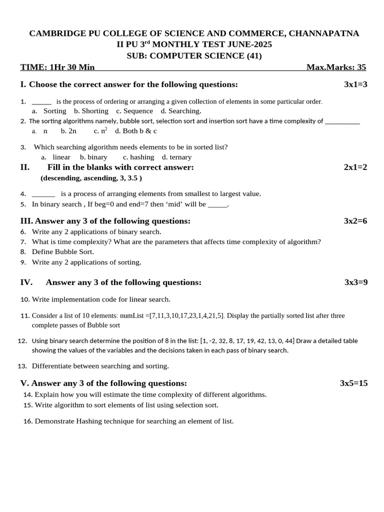 2nd Pu Cs 3rd Teste | PDF