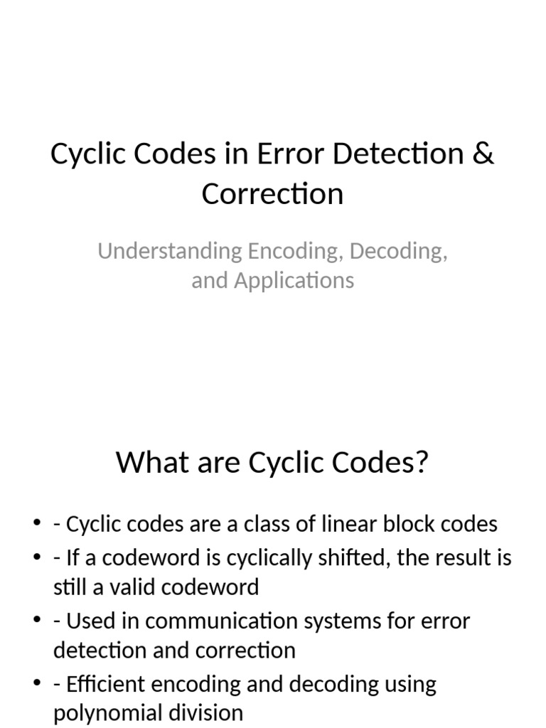 Cyclic Codes Presentation | PDF | Code | Notation