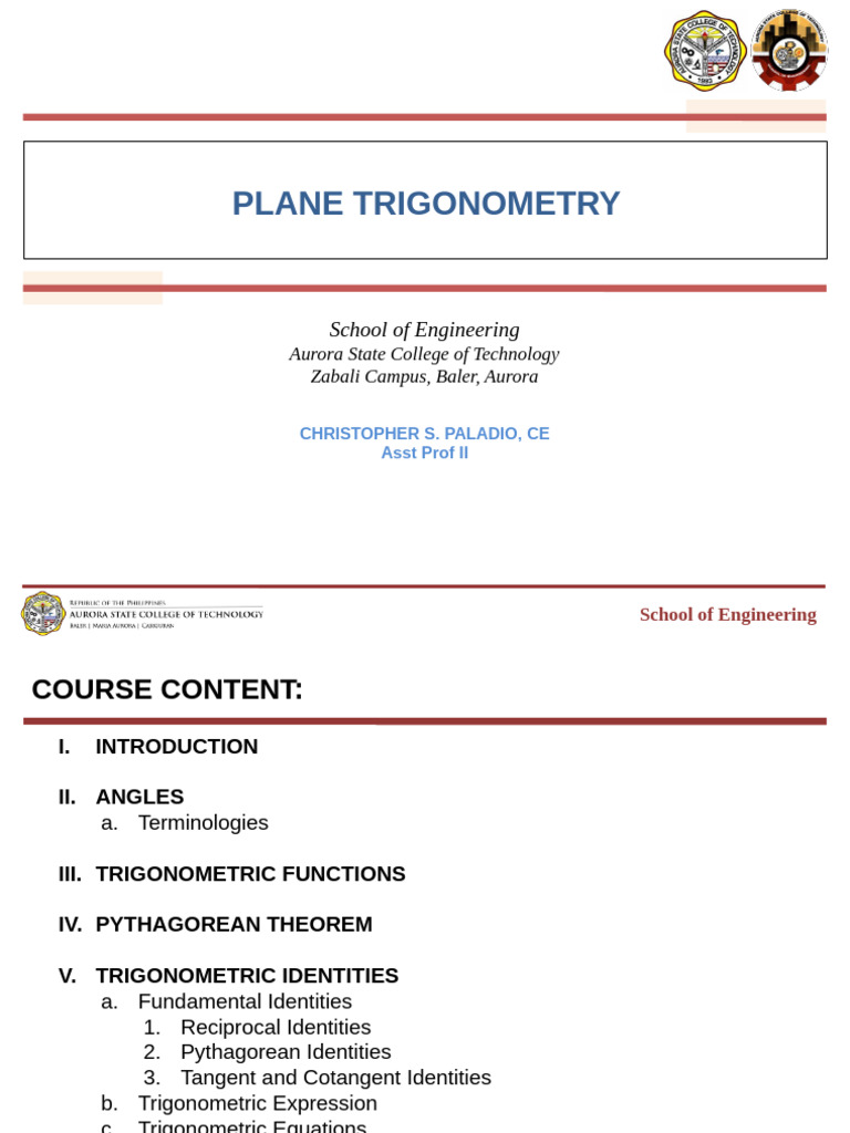 Plane Trigonometry Course Overview | PDF | Trigonometric Functions ...