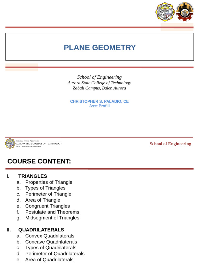 Plane Geometry Course Overview | PDF | Circle | Triangle