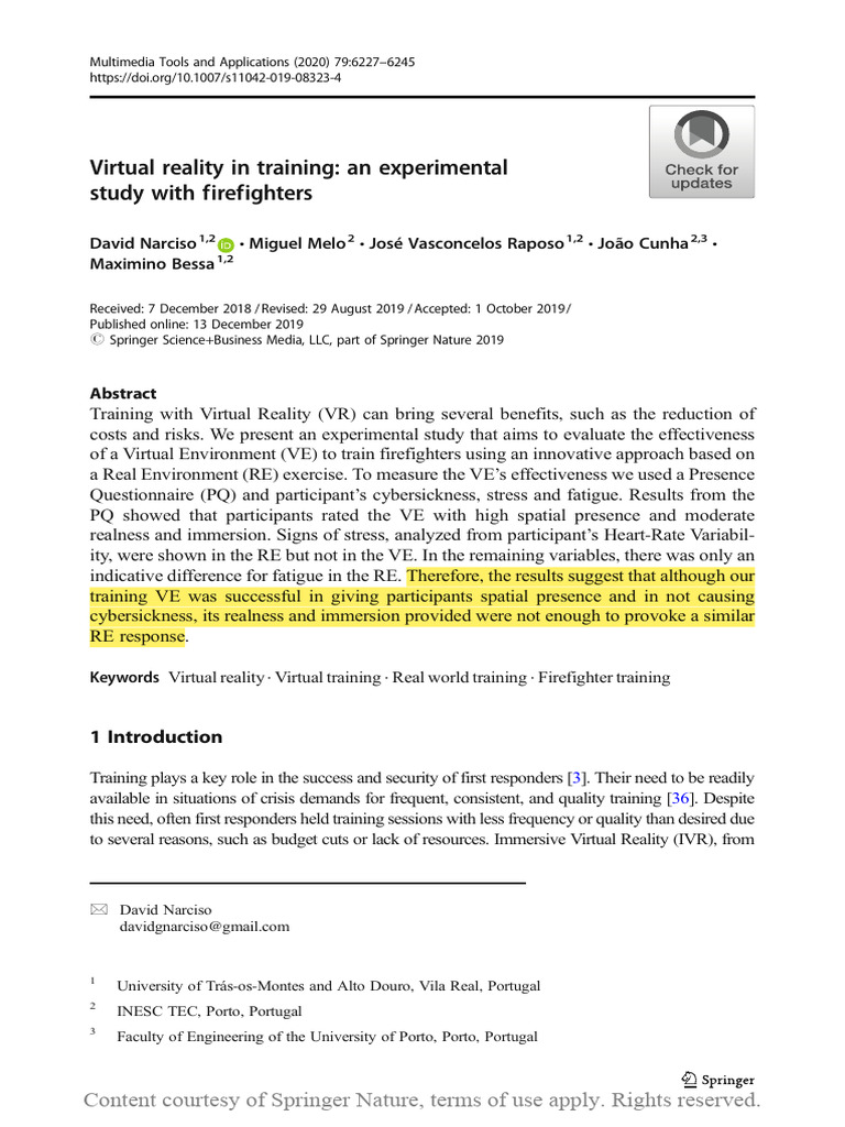 VR Training Effectiveness for Firefighters | PDF | Virtual Reality