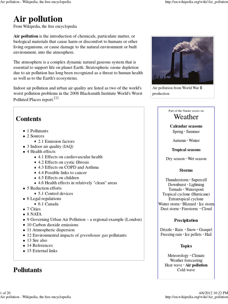 Air Pollution Wikipedia, The Free Encyclopedia Air Pollution