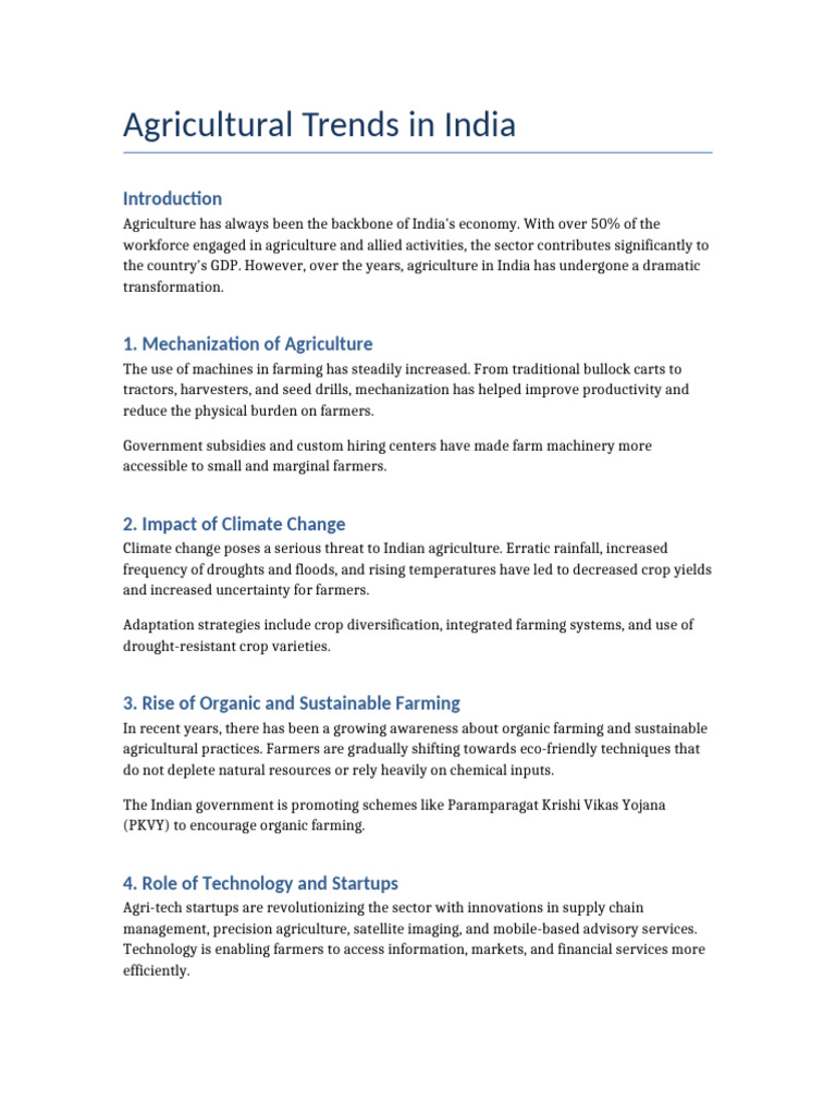 Agricultural Trends and Innovations in India | PDF