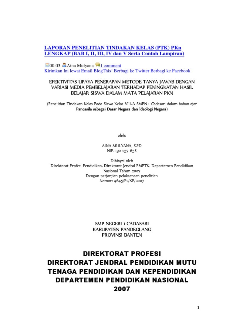 Laporan Penelitian Tindakan Kelas Pkn Sd