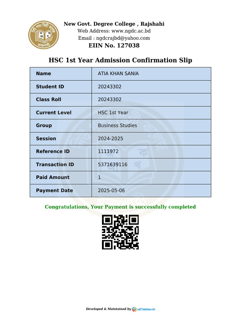 Admission Confirmation | PDF