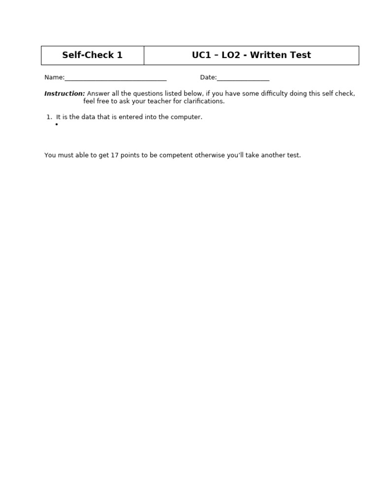 Self-Check Test Instructions and Criteria | PDF