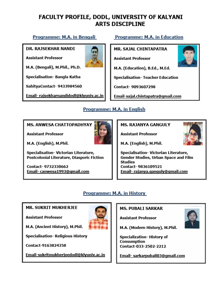 Faculty Profiles at Kalyani University | PDF