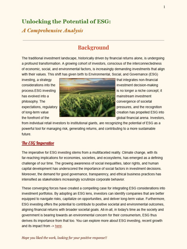 ESG Investing: Principles and Impact Analysis | PDF | Sustainability ...