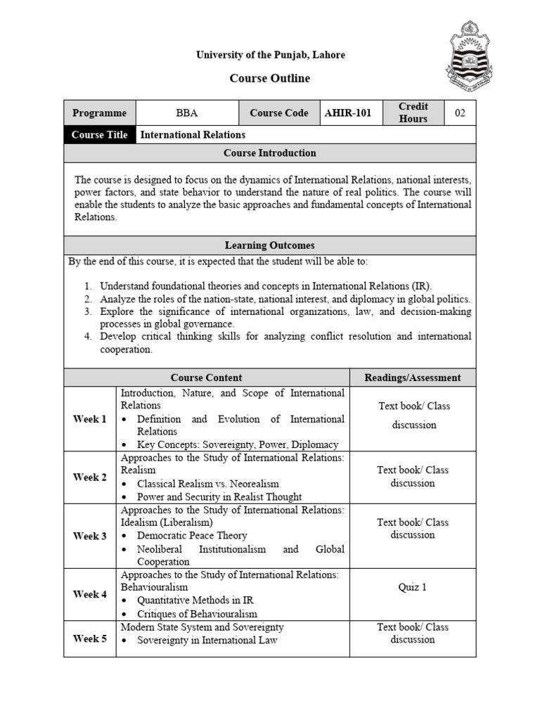 BBA International Relations Course Outline | PDF | International ...