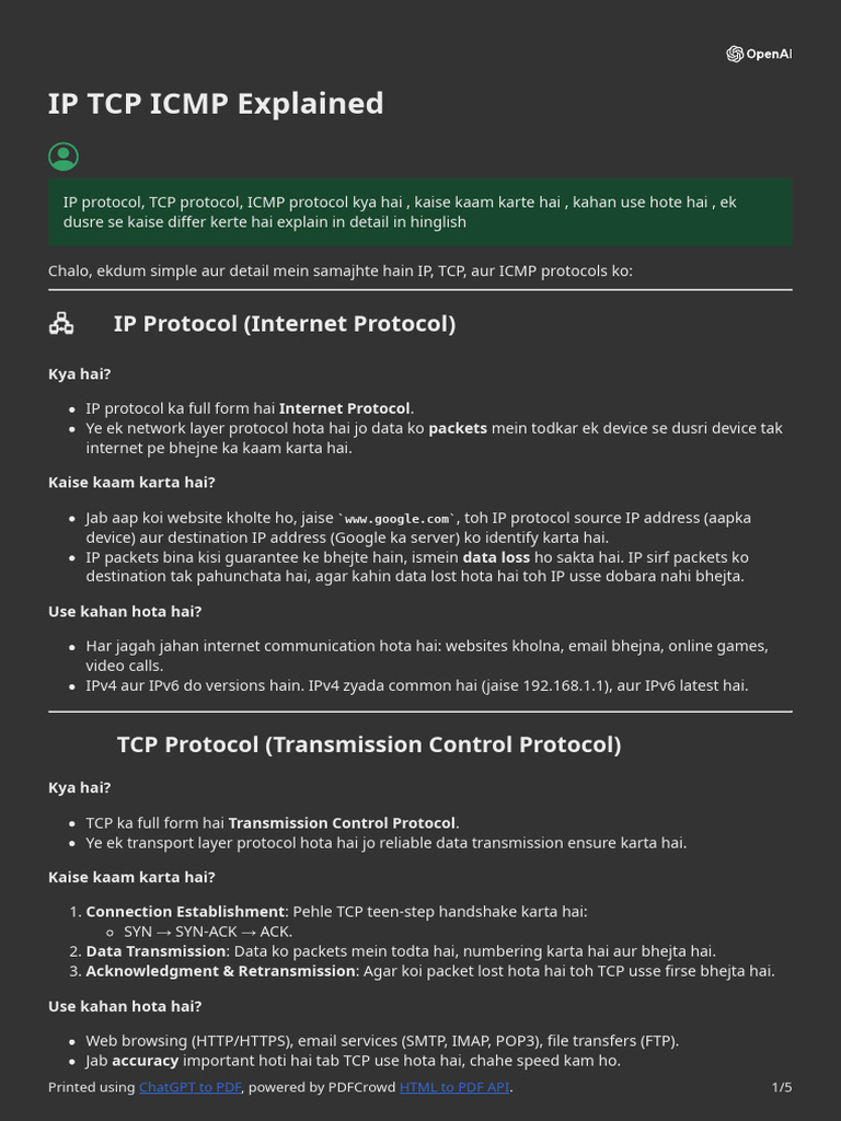 Understanding IP, TCP, and ICMP Protocols | PDF | Transmission Control ...