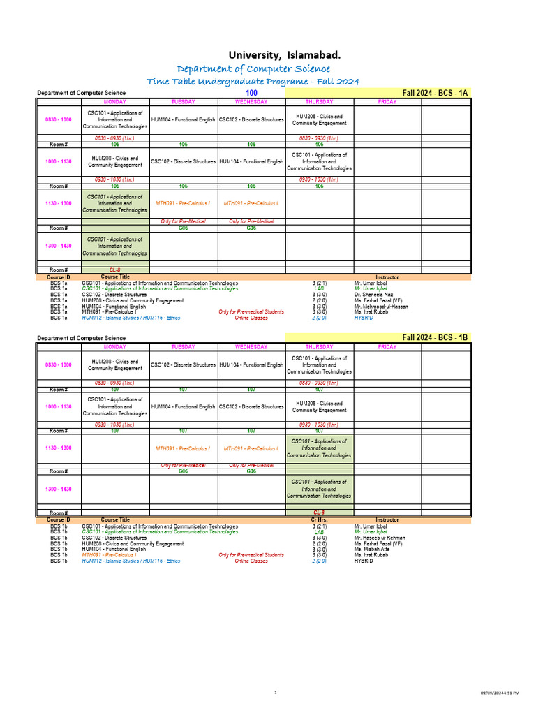 Computer Science Fall 2024 Timetable | PDF | Computing