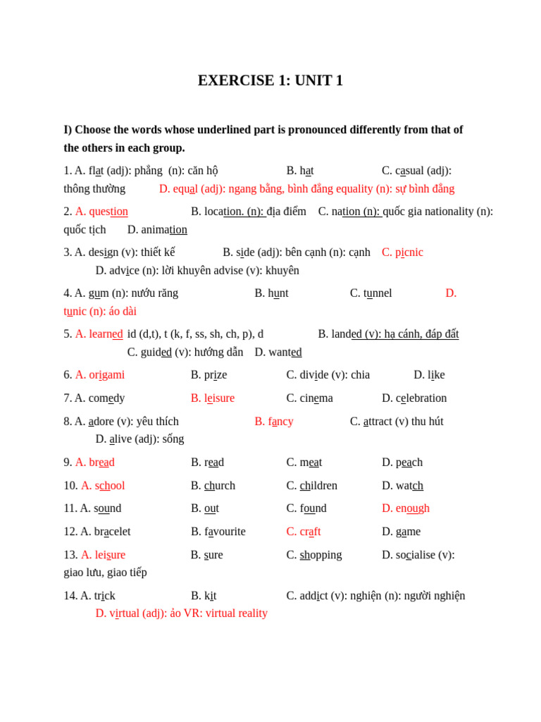 Unit 1 Exercise Solutions | PDF