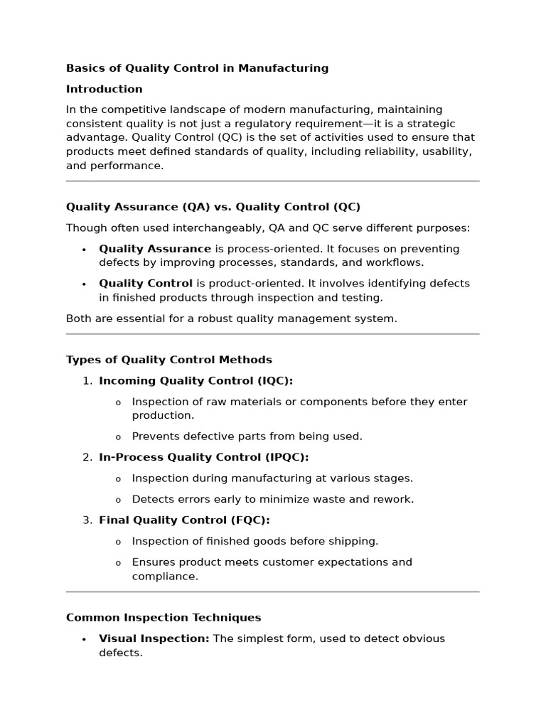 Quality Control Basics in Manufacturing | PDF | Quality Assurance ...