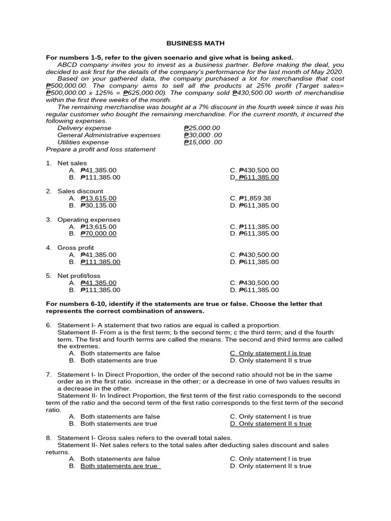 Business Math Profit and Loss Analysis | PDF | Sales | Happiness