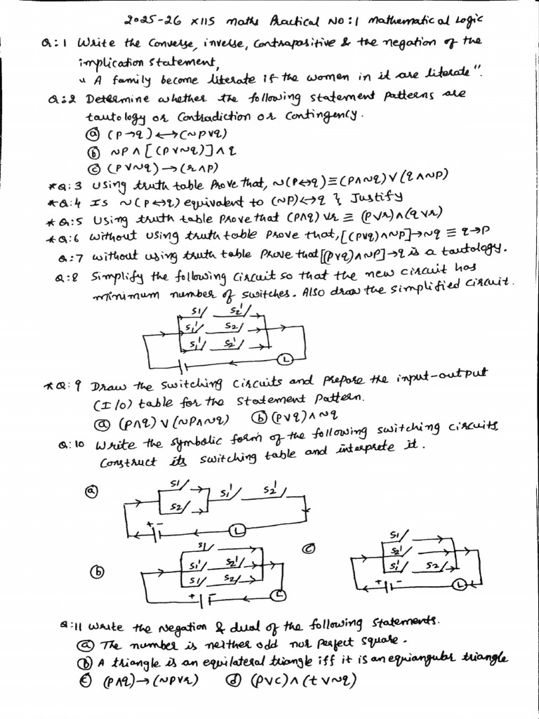 2025-26 XIIS Pract - 1 Mathematical Logic | PDF