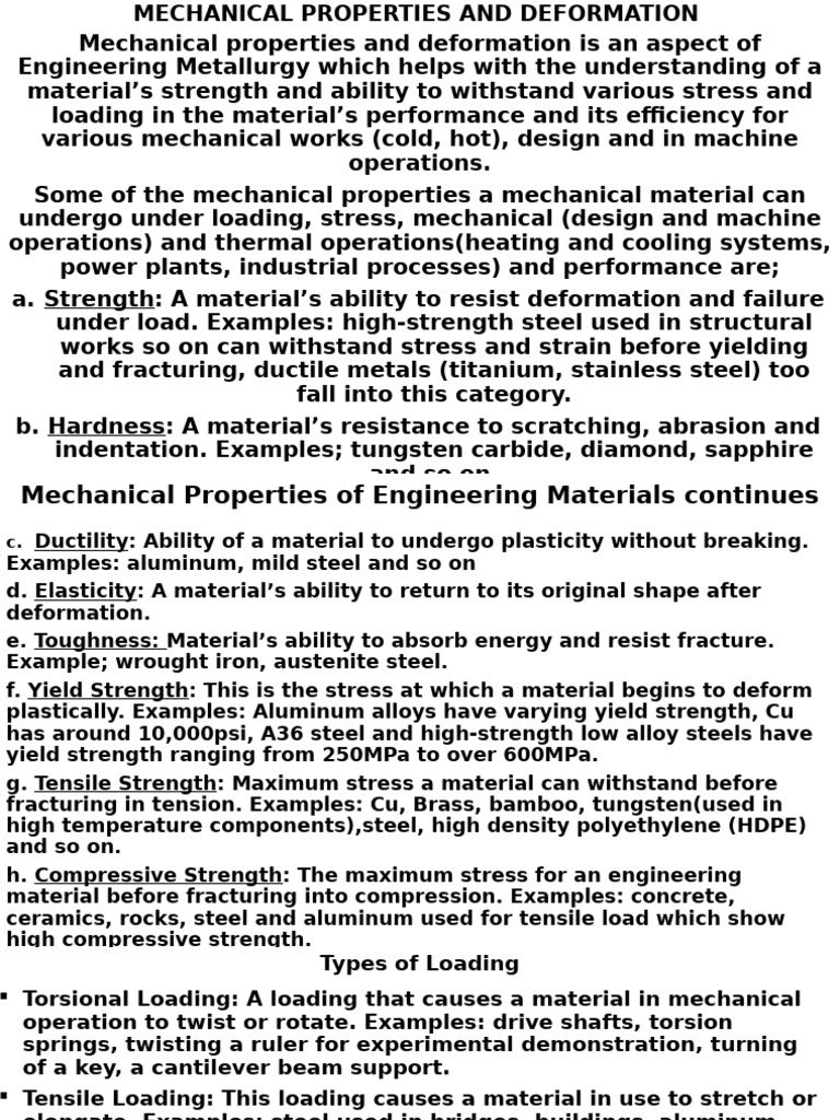 Mechanical Properties and Deformation Analysis | PDF | Deformation ...