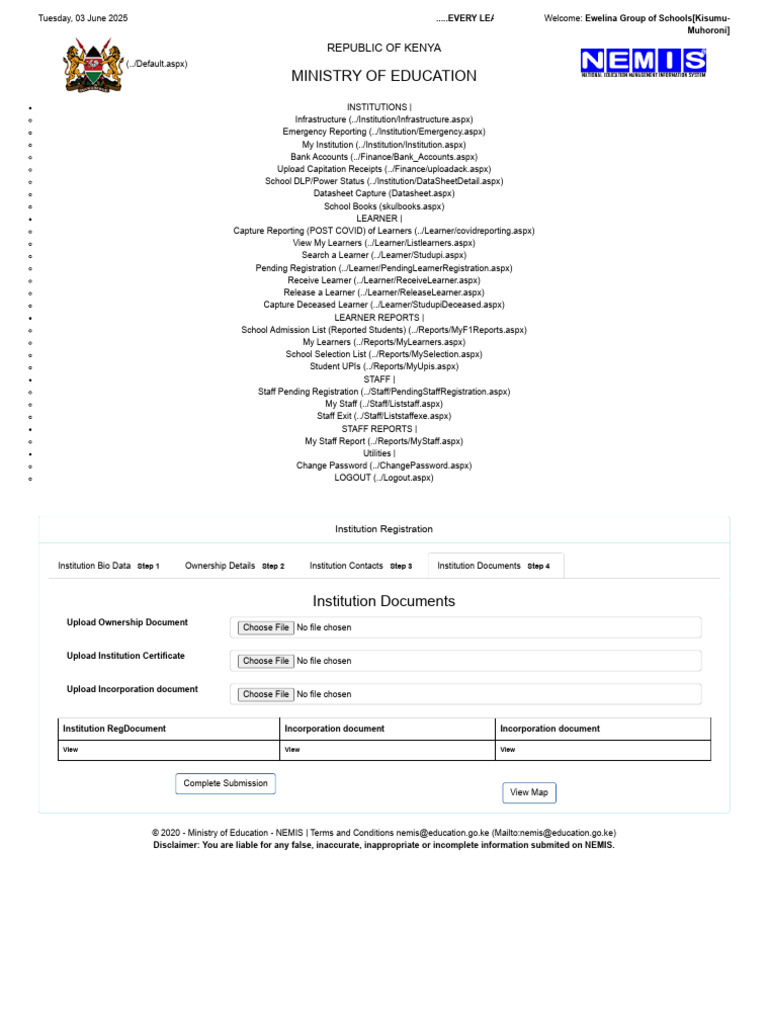 NEMIS Institution Management Portal | PDF