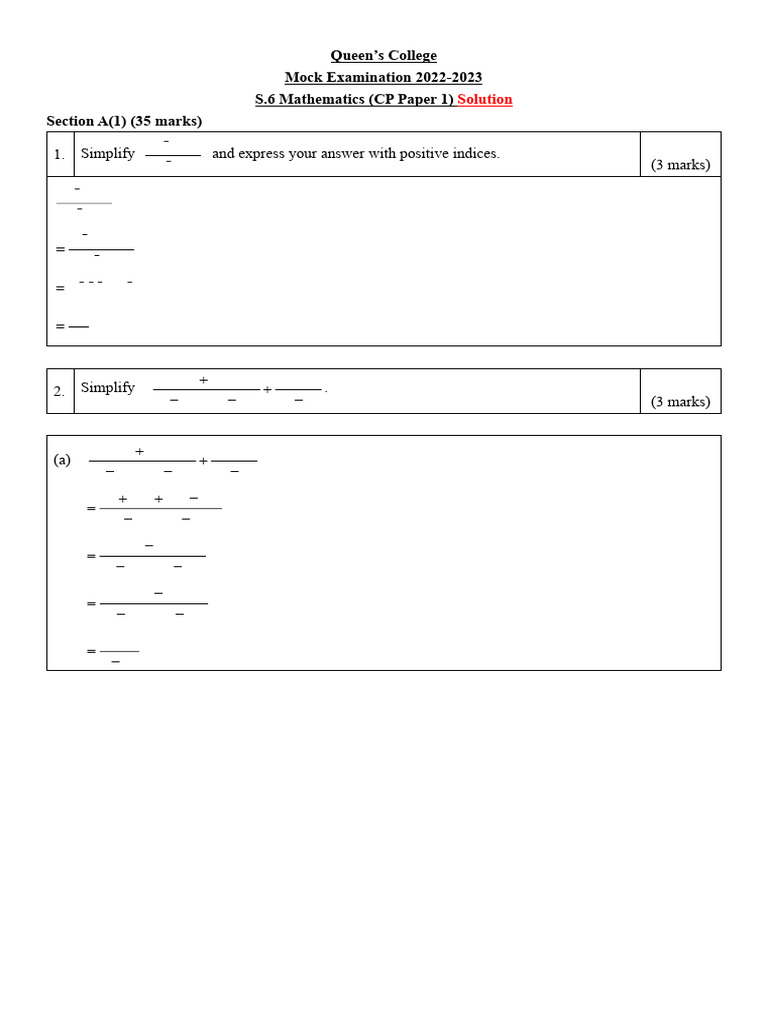 S.6 Mathematics Mock Exam Solutions | PDF | Trigonometric Functions ...