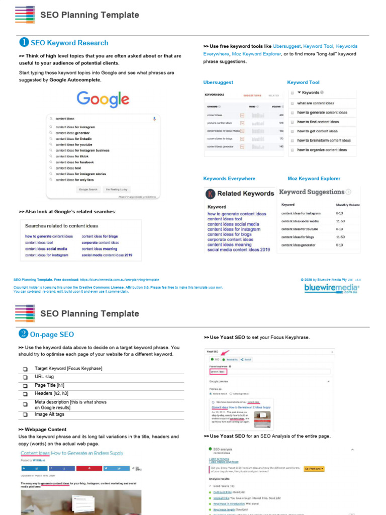 Free SEO Planning Template Guide | PDF | Search Engine Optimization ...