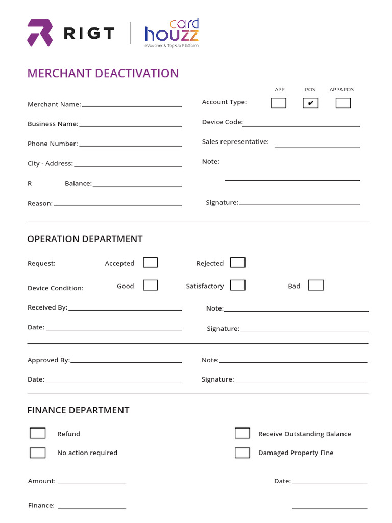 Merchant Deactivation Request Form | PDF
