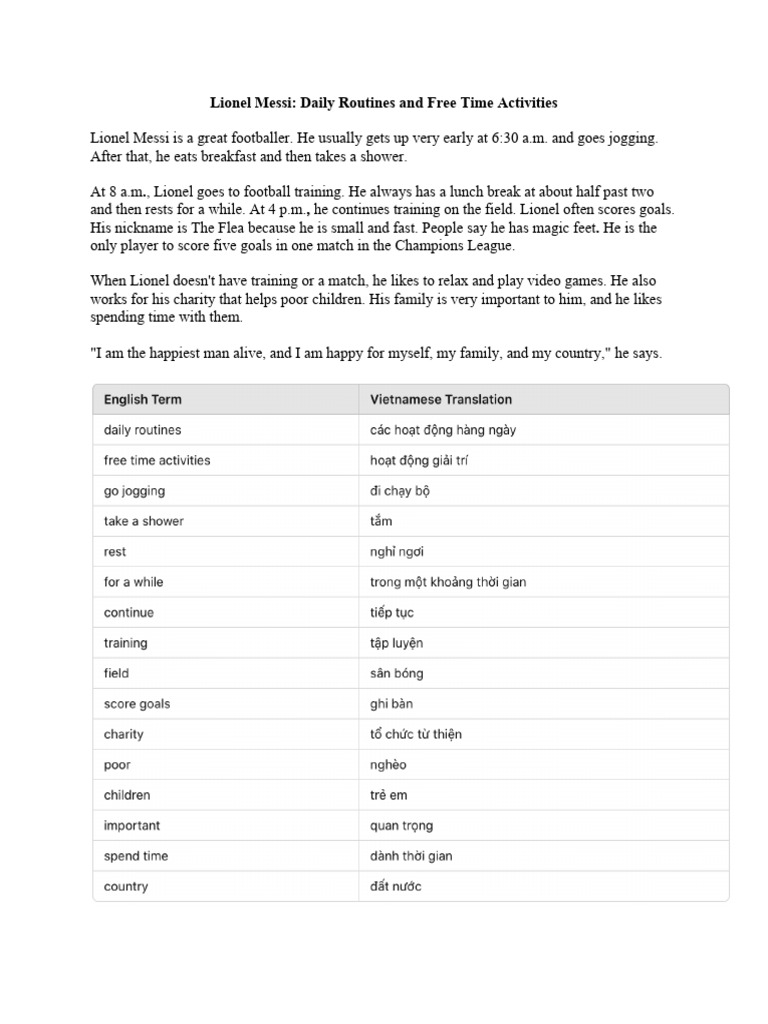 Messi's Daily Routine and Hobbies | PDF