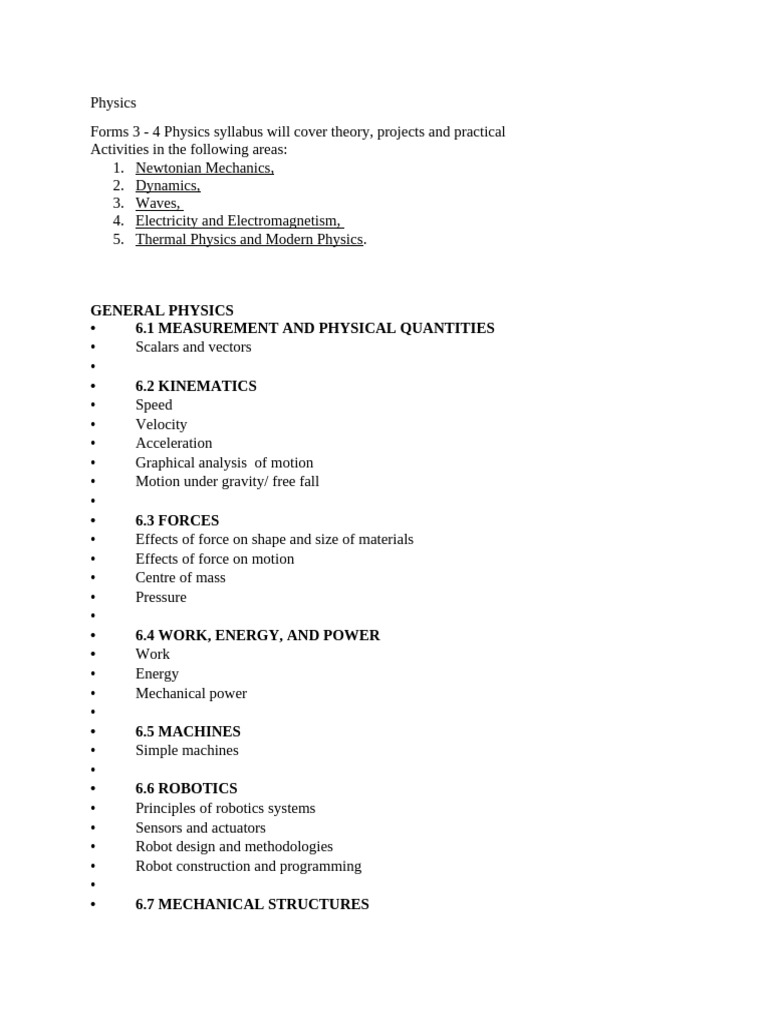 Comprehensive Physics Syllabus Overview | PDF | Physics | Quantity
