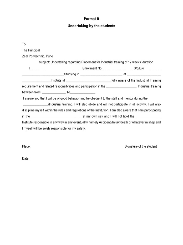 Placement Undertaking for Form 5 Students | PDF